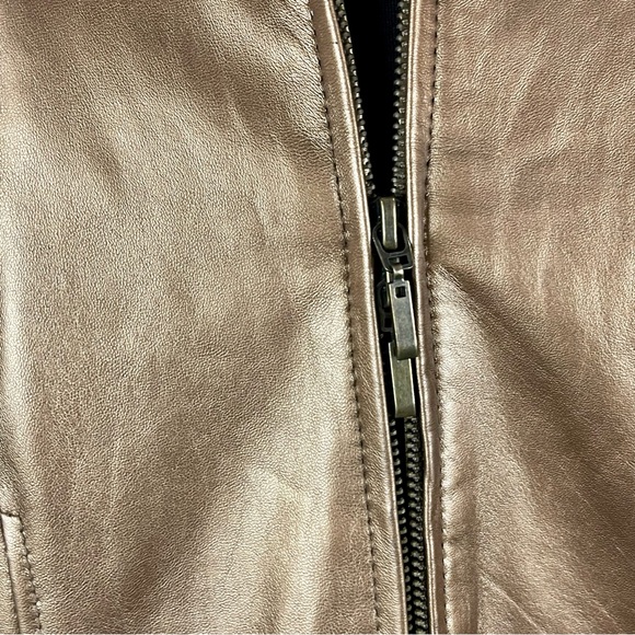 COLDWATER CREEK Y2K BRONZE METALLIC LEATHER ZIP UP COLLARED JACKET - Picture 13 of 15